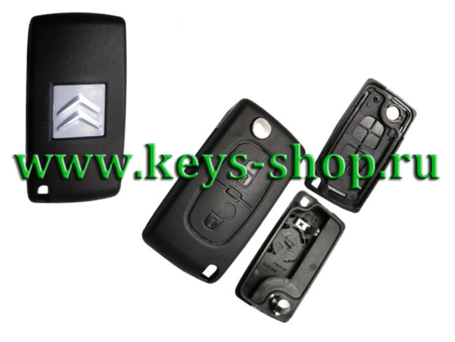 Корпус ключа Ситроен (Citroen) с выкидным лезвием HU83 / 2 кнопки / крепление батарейки на корпусе