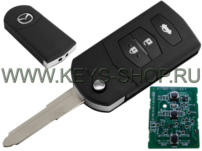 Выкидной Ключ Мазда RX8 (Mazda RX8) MAZ24 / ID63 / 433MHz Европа / 3 кнопки / FE52-67-5RYB + G28A-58-2GX / VISTEON SYSTEM / 2003 - 2010 / Б/У - Восстановленный