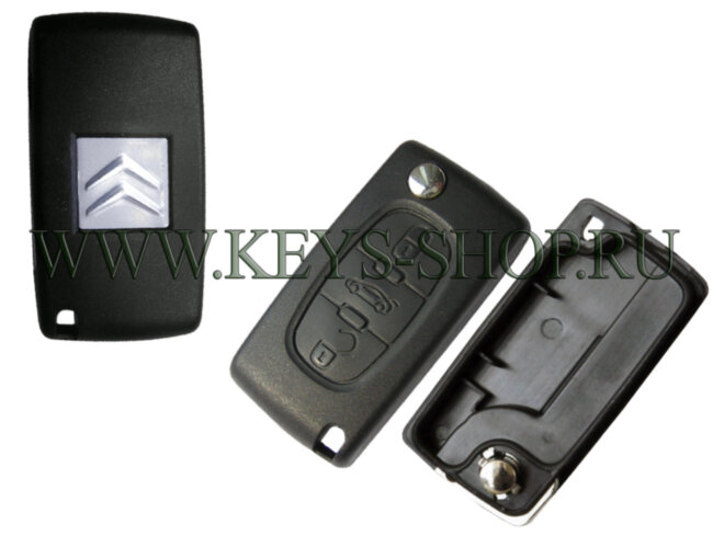 Корпус ключа Ситроен (Citroen) с выкидным лезвием VA2 / 3 кнопки / крепление батарейки на плате / средняя кнопка "БАГАЖНИК"
