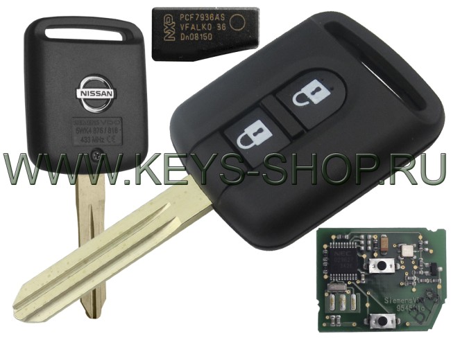 Ключ Ниссан Альмера, Примера (Nissan Almera, Primera) NSN14 / PCF7936 / 433MHz Европа / 2 кнопки / Б/У - Восстановленный