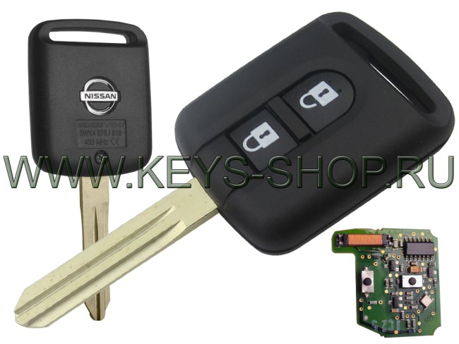 Ключ Ниссан (Nissan) NSN14 / PCF7946 / 433MHz Европа / 2 кнопки / Б/У - Восстановленный