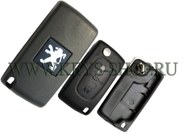 Корпус ключа Пежо (Peugeot) с выкидным лезвием HU83 / 2 кнопки / крепление батарейки на плате