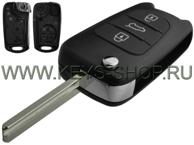 Корпус выкидного ключа Хундай Солярис (Hyundai Solaris) с лезвием HYN17 / 3 кнопки
