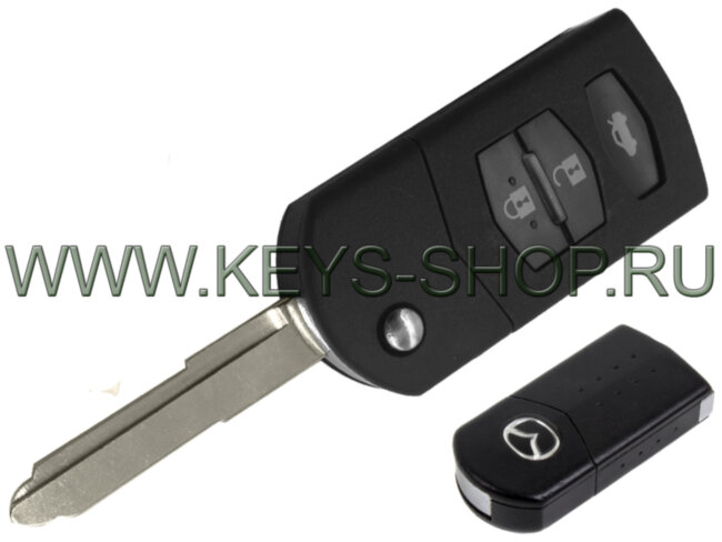 Выкидной Ключ Мазда 2, 3, 6 (Mazda 2, 3, 6) MAZ24 / ID63 / 433MHz Европа / 3 кнопки / NF78-67-5RYD + G28A-58-2GXB / MITSUBISHI SYSTEM / аналог