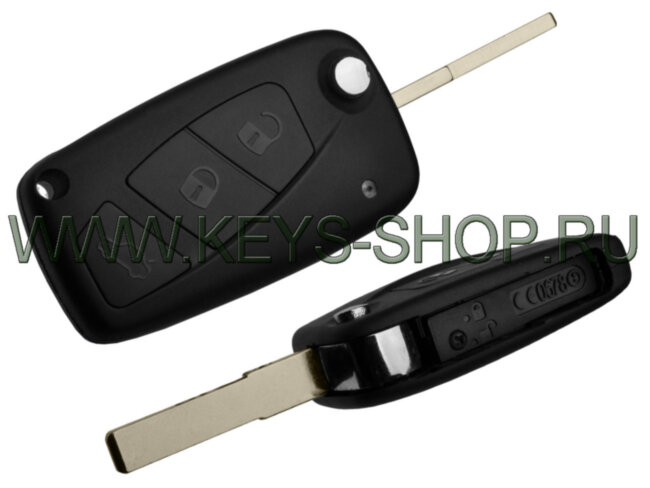 Корпус выкидного ключа Фиат (Fiat) SIP22 / 3 кнопки / батарейный отсек под лезвием / Черный