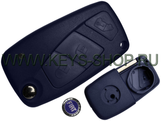 Корпус выкидного ключа Фиат (Fiat) SIP22 / 3 кнопки / батарейный отсек сзади / Синий