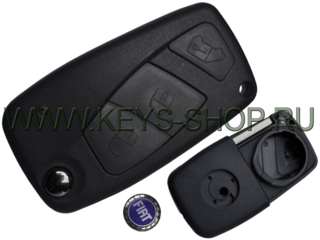 Корпус выкидного ключа Фиат (Fiat) SIP22 / 3 кнопки / батарейный отсек сзади / Черный