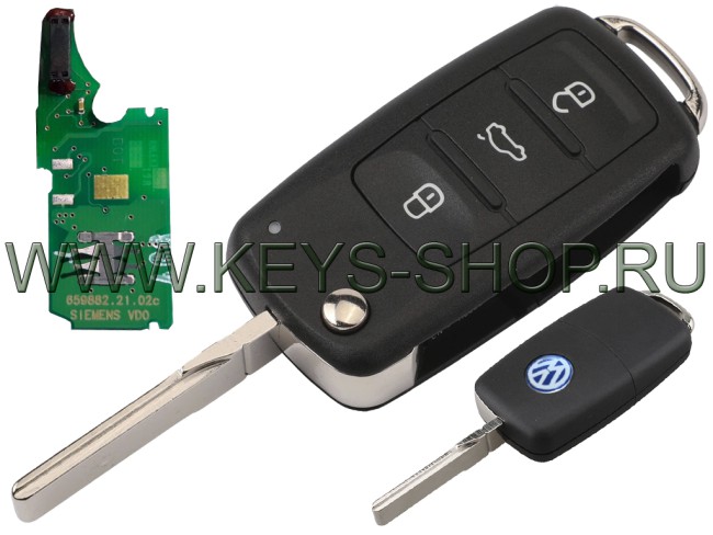 Выкидной ключ Туарег, Фаэтон (Volkswagen Touareg, Phaeton) HU66 / PCF7946 / 433mHz Европа / 3 кнопки / Без Keyless Go / Б/У - Восстановленный