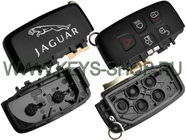  Корпус компактного смарт ключа Ягуар XF, XJ, XК, XE, F (Jaguar XF, XJ, XК, XE, F) 5 кнопок / Глянцевая задняя крышка / Оригинал